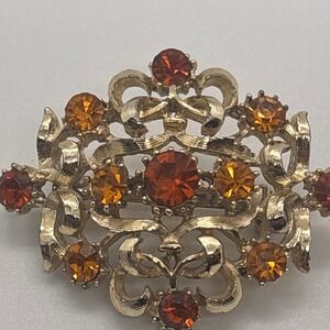 Vintage Gold Tone Brooch Aurora Borealis Rhinestone Statement Pin Women